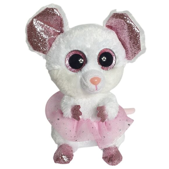 Ty Beanie Boos Nina Mouse Plush 7" White Pink Sparkly Ears Feet Glittered Accent - Picture 8 of 8